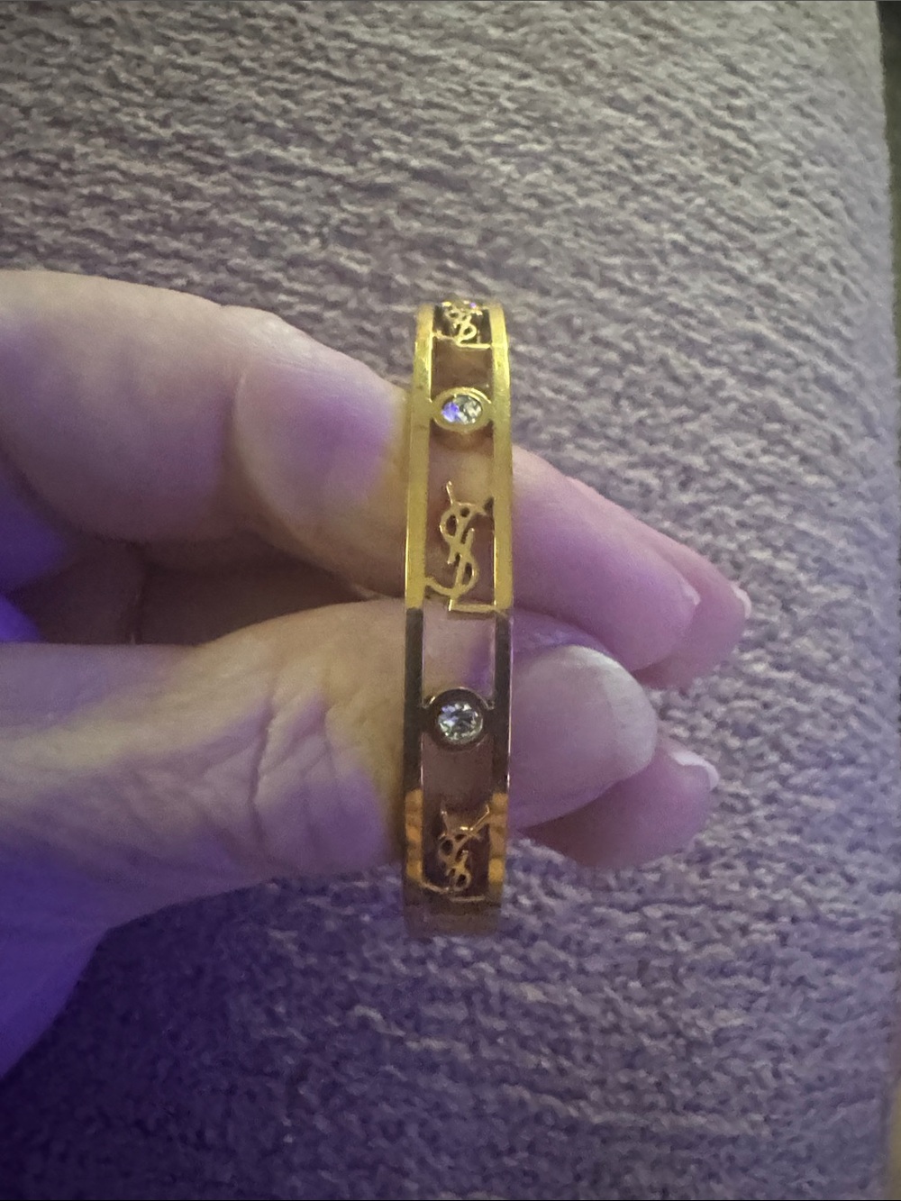 Fashion Gold-Tone Logo Crystal Bangle
